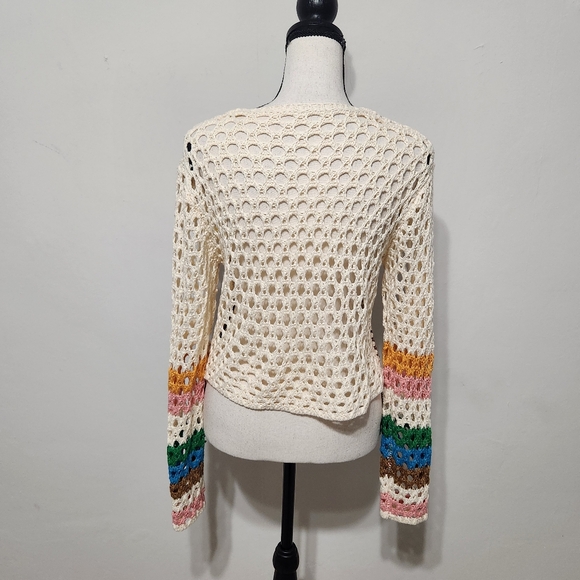Crocheted Boho Hippie Granny Square Cardigan Open Knit Sweater Colorful S - Picture 4 of 8